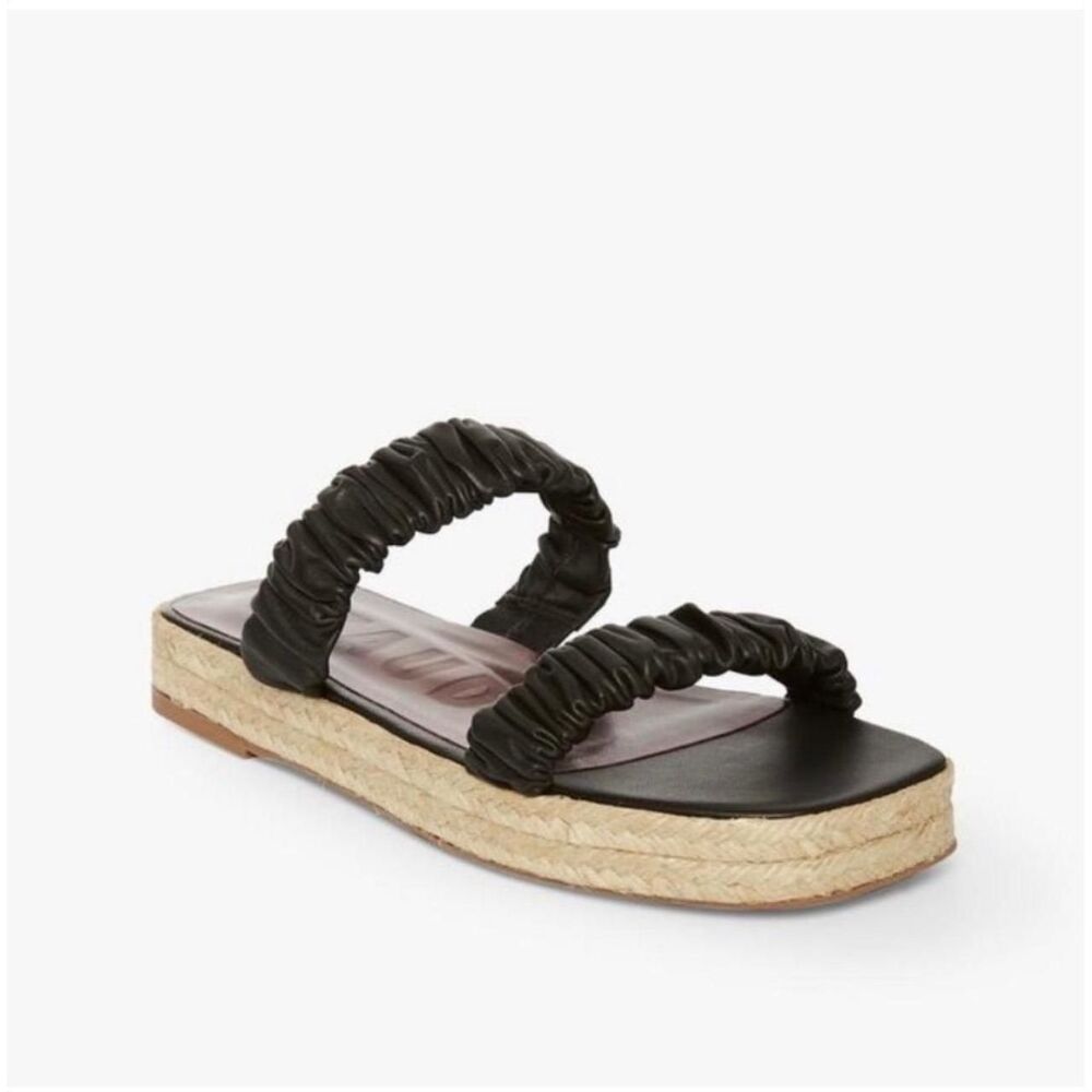STAUD Maya Leather Ruched Double Strap Espadrille Platform Sandals Sz 37 / US 7